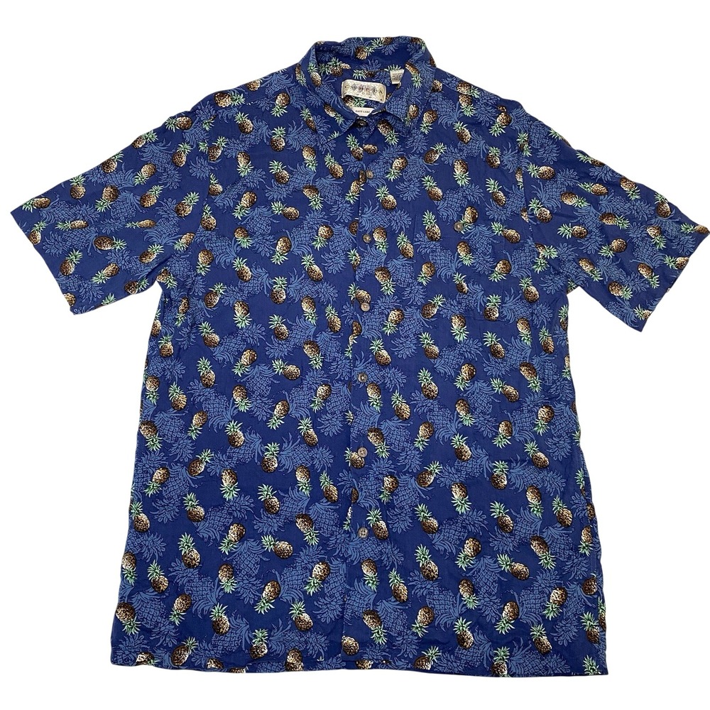 Campia Shirt Mens Medium Blue Pineapple Hawaiian Rayon Button Up